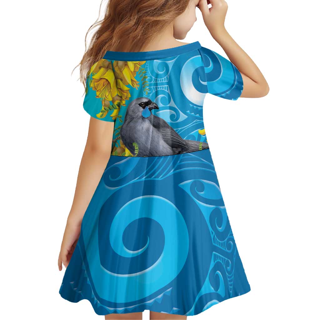 New Zealand Kokako Bird Family Matching Puletasi and Hawaiian Shirt Maori Koru With Kowhai Flowers