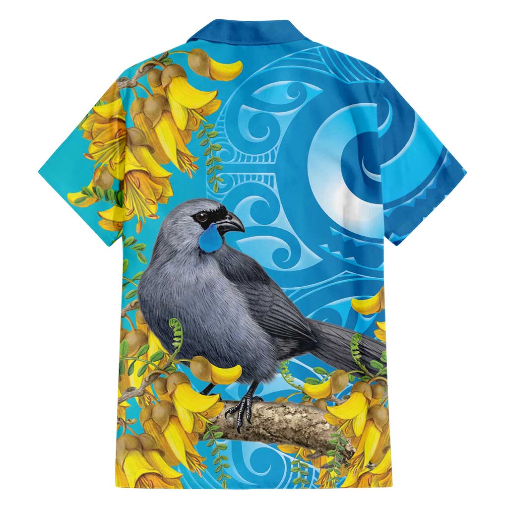 New Zealand Kokako Bird Family Matching Puletasi and Hawaiian Shirt Maori Koru With Kowhai Flowers