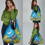 New Zealand Kokako Bird Grocery Bag Maori Koru With Kowhai Flowers - Aussie Hoodie