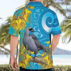 New Zealand Kokako Bird Hawaiian Shirt Maori Koru With Kowhai Flowers - Aussie Hoodie