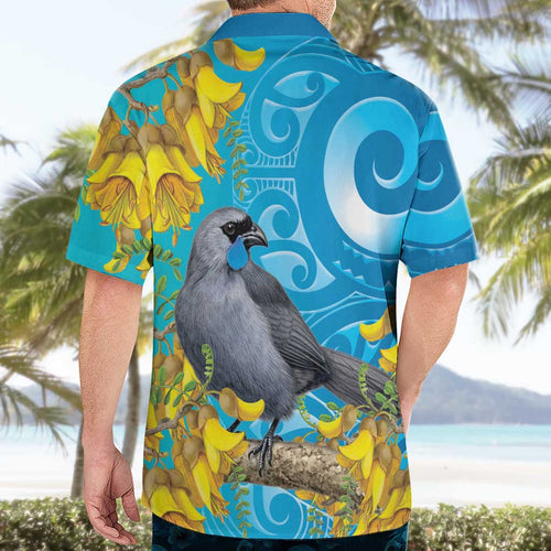 New Zealand Kokako Bird Hawaiian Shirt Maori Koru With Kowhai Flowers - Aussie Hoodie