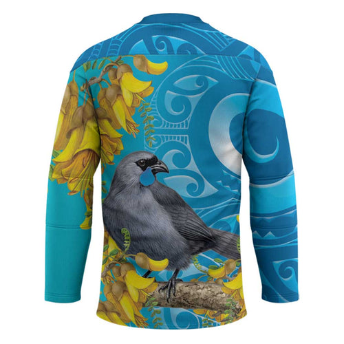 New Zealand Kokako Bird Hockey Jersey Maori Koru With Kowhai Flowers - Aussie Hoodie