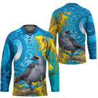 New Zealand Kokako Bird Hockey Jersey Maori Koru With Kowhai Flowers - Aussie Hoodie