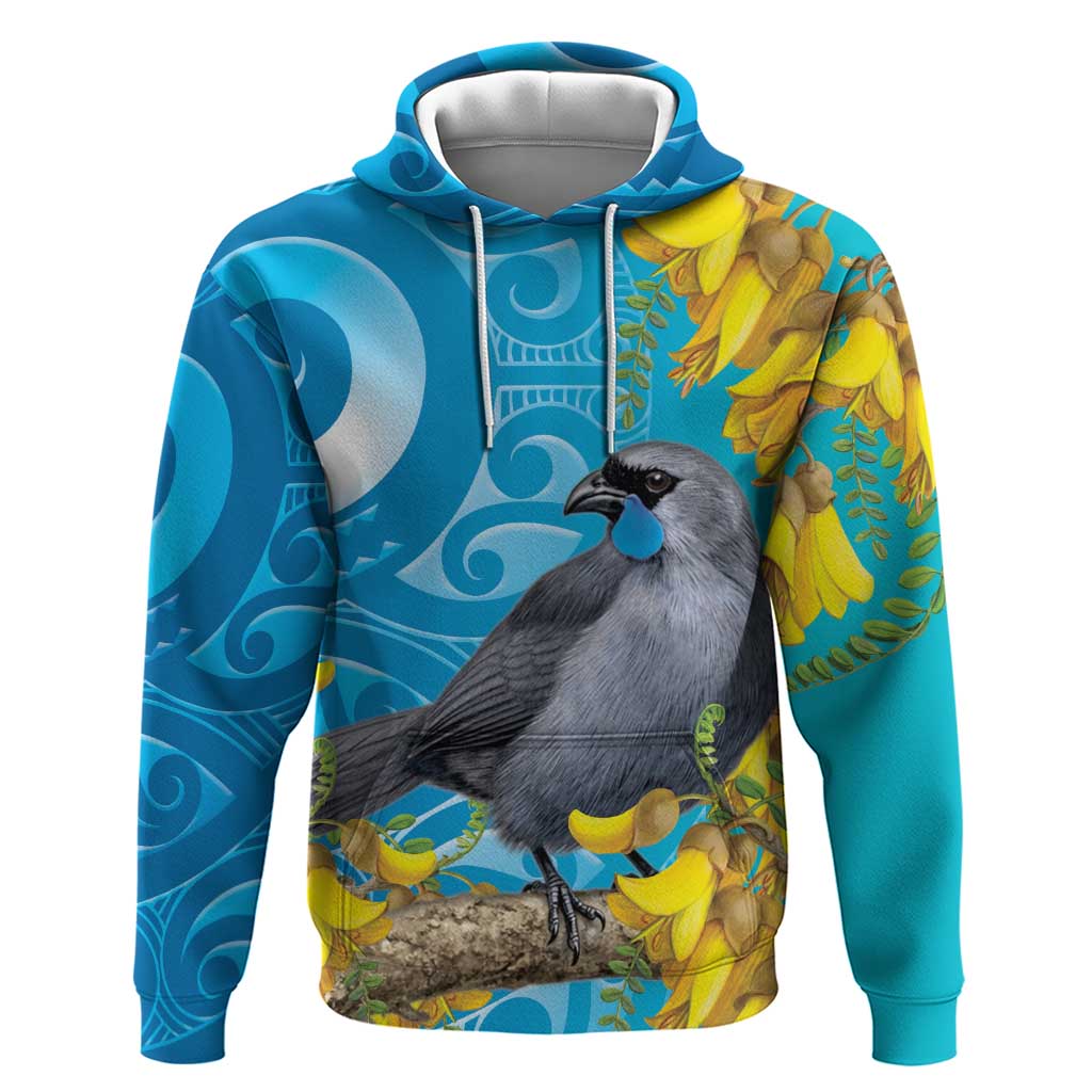 New Zealand Kokako Bird Hoodie Maori Koru With Kowhai Flowers - Aussie Hoodie