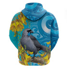 New Zealand Kokako Bird Hoodie Maori Koru With Kowhai Flowers - Aussie Hoodie