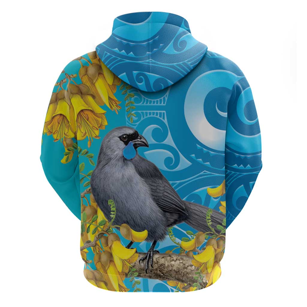 New Zealand Kokako Bird Hoodie Maori Koru With Kowhai Flowers - Aussie Hoodie