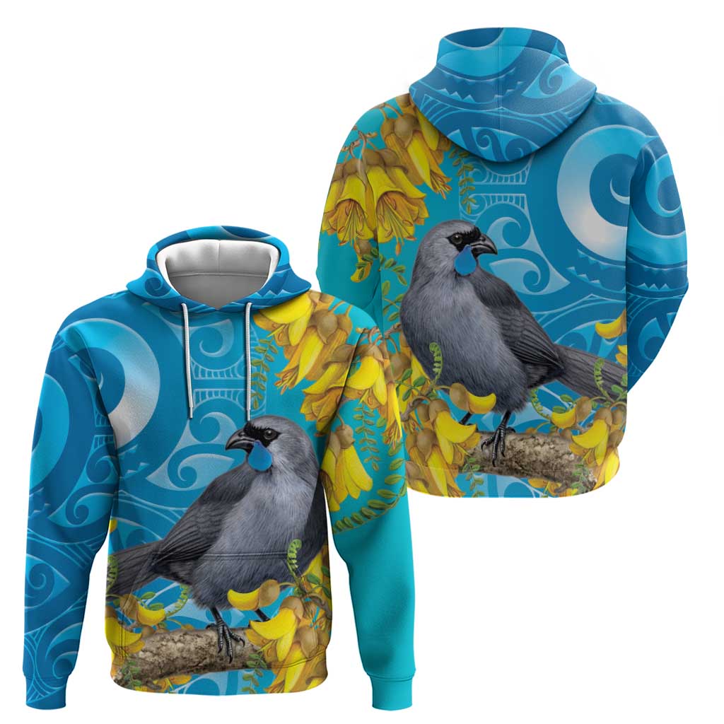 New Zealand Kokako Bird Hoodie Maori Koru With Kowhai Flowers - Aussie Hoodie