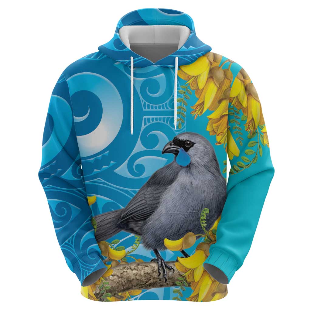 New Zealand Kokako Bird Hoodie Maori Koru With Kowhai Flowers - Aussie Hoodie
