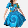 New Zealand Kokako Bird Kid Short Sleeve Dress Maori Koru With Kowhai Flowers - Aussie Hoodie