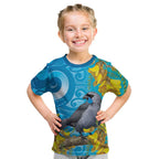 New Zealand Kokako Bird Kid T Shirt Maori Koru With Kowhai Flowers - Aussie Hoodie