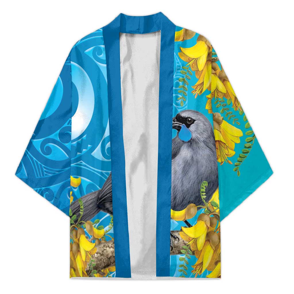 New Zealand Kokako Bird Kimono Maori Koru With Kowhai Flowers - Aussie Hoodie