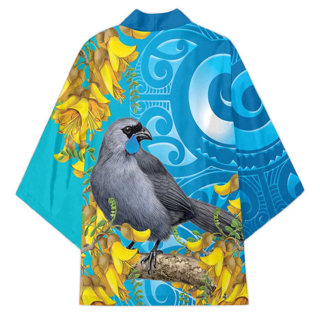 New Zealand Kokako Bird Kimono Maori Koru With Kowhai Flowers - Aussie Hoodie
