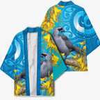 New Zealand Kokako Bird Kimono Maori Koru With Kowhai Flowers - Aussie Hoodie