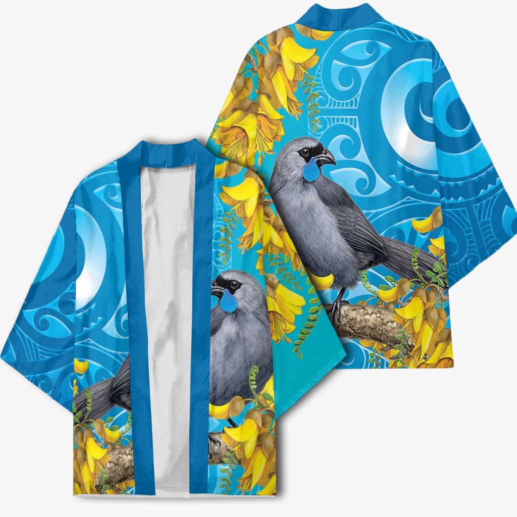 New Zealand Kokako Bird Kimono Maori Koru With Kowhai Flowers - Aussie Hoodie