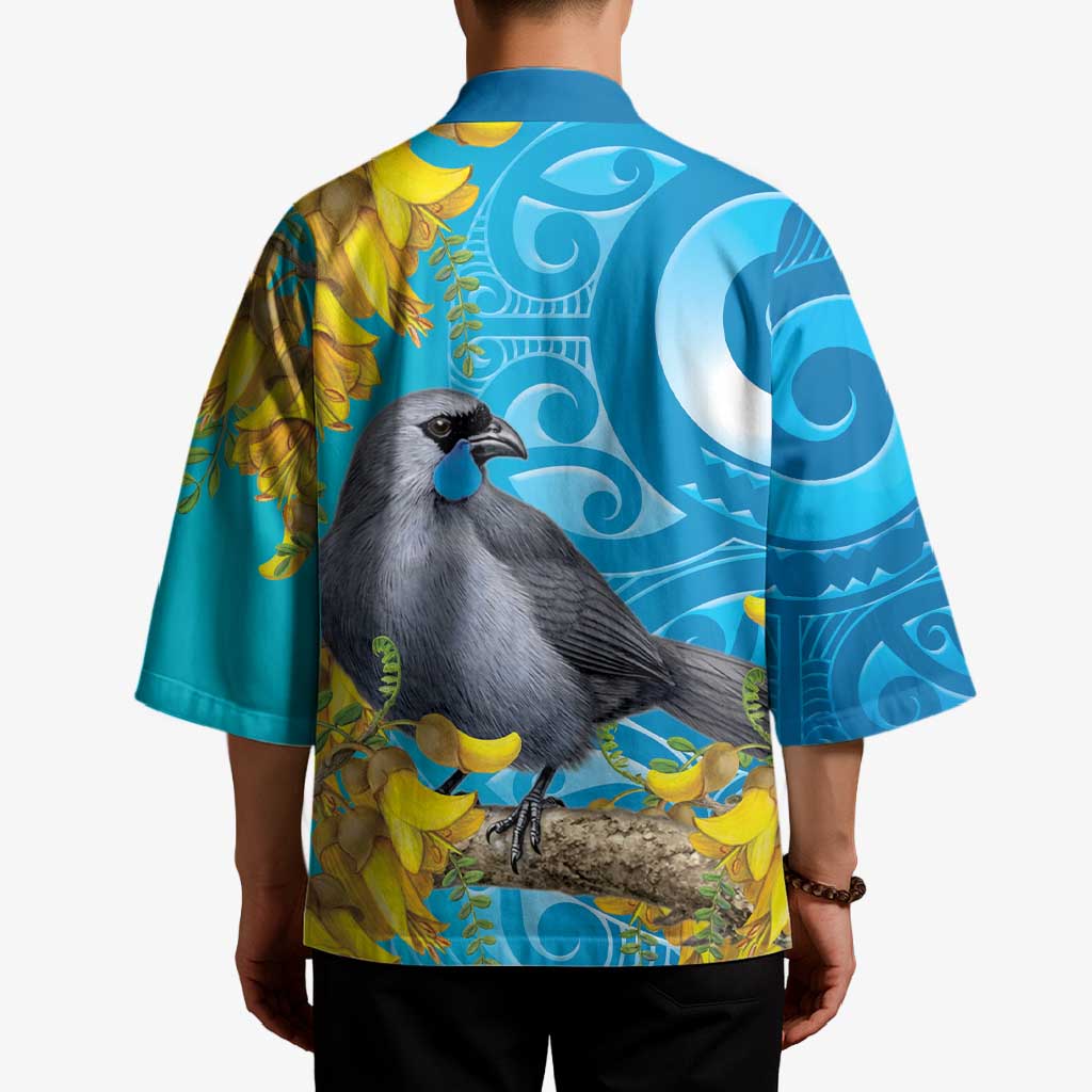 New Zealand Kokako Bird Kimono Maori Koru With Kowhai Flowers - Aussie Hoodie