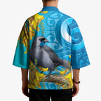 New Zealand Kokako Bird Kimono Maori Koru With Kowhai Flowers - Aussie Hoodie