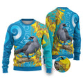 New Zealand Kokako Bird Ugly Christmas Sweater Maori Koru With Kowhai Flowers