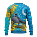 New Zealand Kokako Bird Ugly Christmas Sweater Maori Koru With Kowhai Flowers