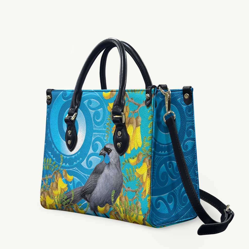 New Zealand Kokako Bird Leather Bag Maori Koru With Kowhai Flowers - Aussie Hoodie