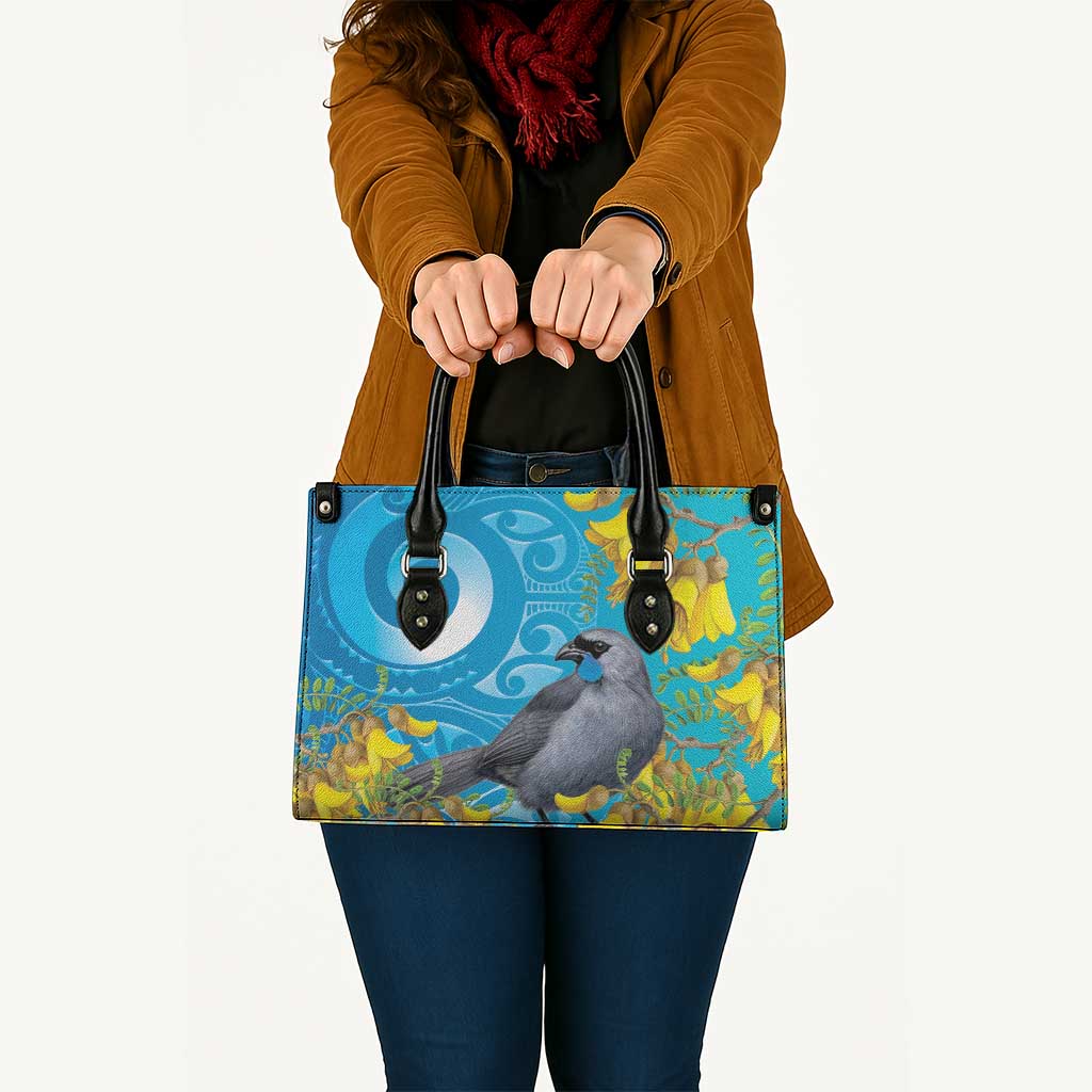 New Zealand Kokako Bird Leather Bag Maori Koru With Kowhai Flowers - Aussie Hoodie