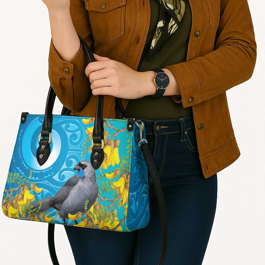 New Zealand Kokako Bird Leather Bag Maori Koru With Kowhai Flowers - Aussie Hoodie
