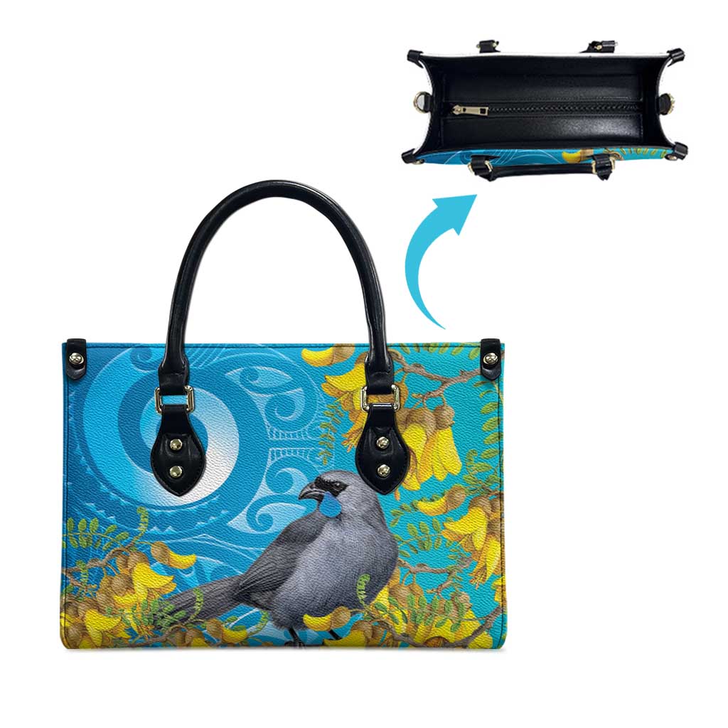 New Zealand Kokako Bird Leather Bag Maori Koru With Kowhai Flowers - Aussie Hoodie