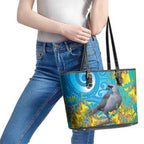 New Zealand Kokako Bird Leather Tote Bag Maori Koru With Kowhai Flowers - Aussie Hoodie