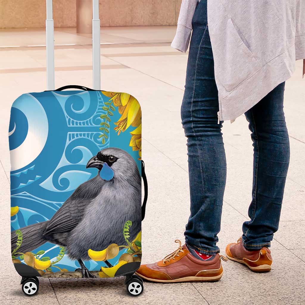 New Zealand Kokako Bird Luggage Cover Maori Koru With Kowhai Flowers - Aussie Hoodie
