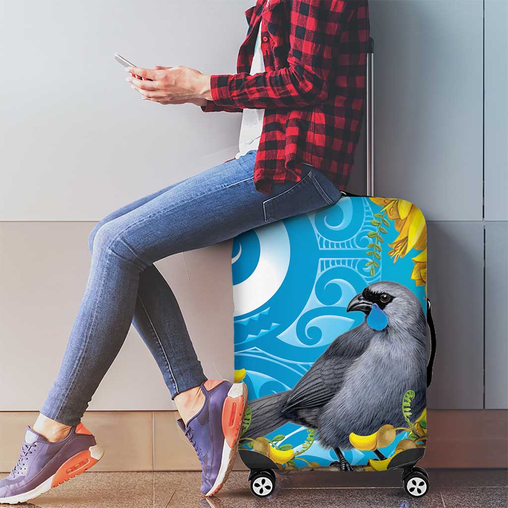 New Zealand Kokako Bird Luggage Cover Maori Koru With Kowhai Flowers - Aussie Hoodie