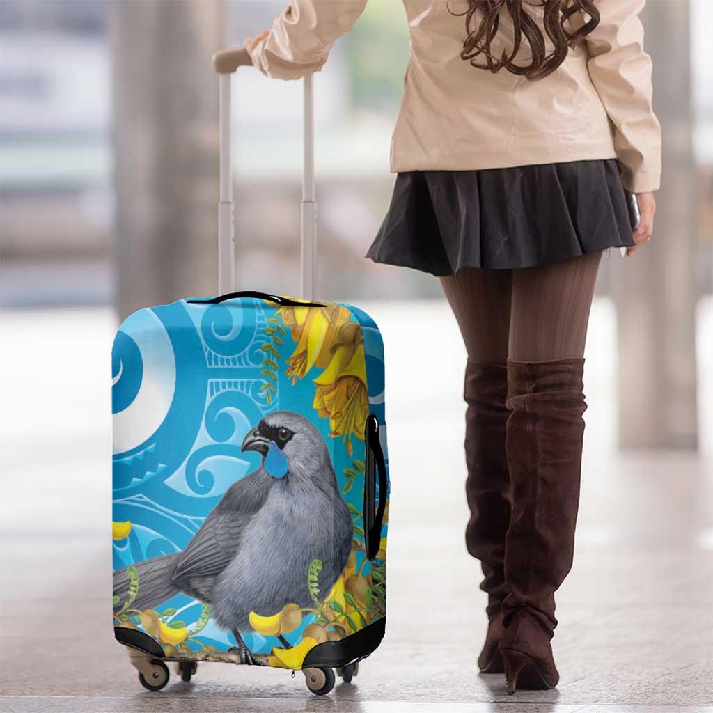 New Zealand Kokako Bird Luggage Cover Maori Koru With Kowhai Flowers - Aussie Hoodie