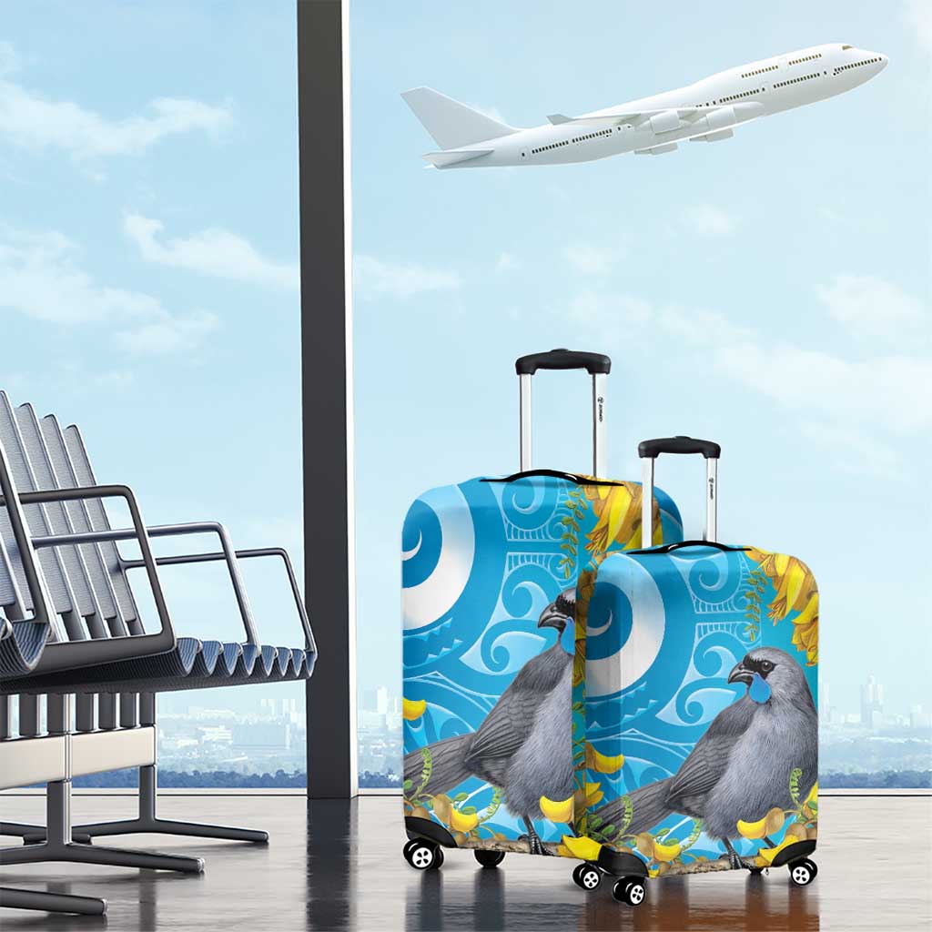 New Zealand Kokako Bird Luggage Cover Maori Koru With Kowhai Flowers - Aussie Hoodie