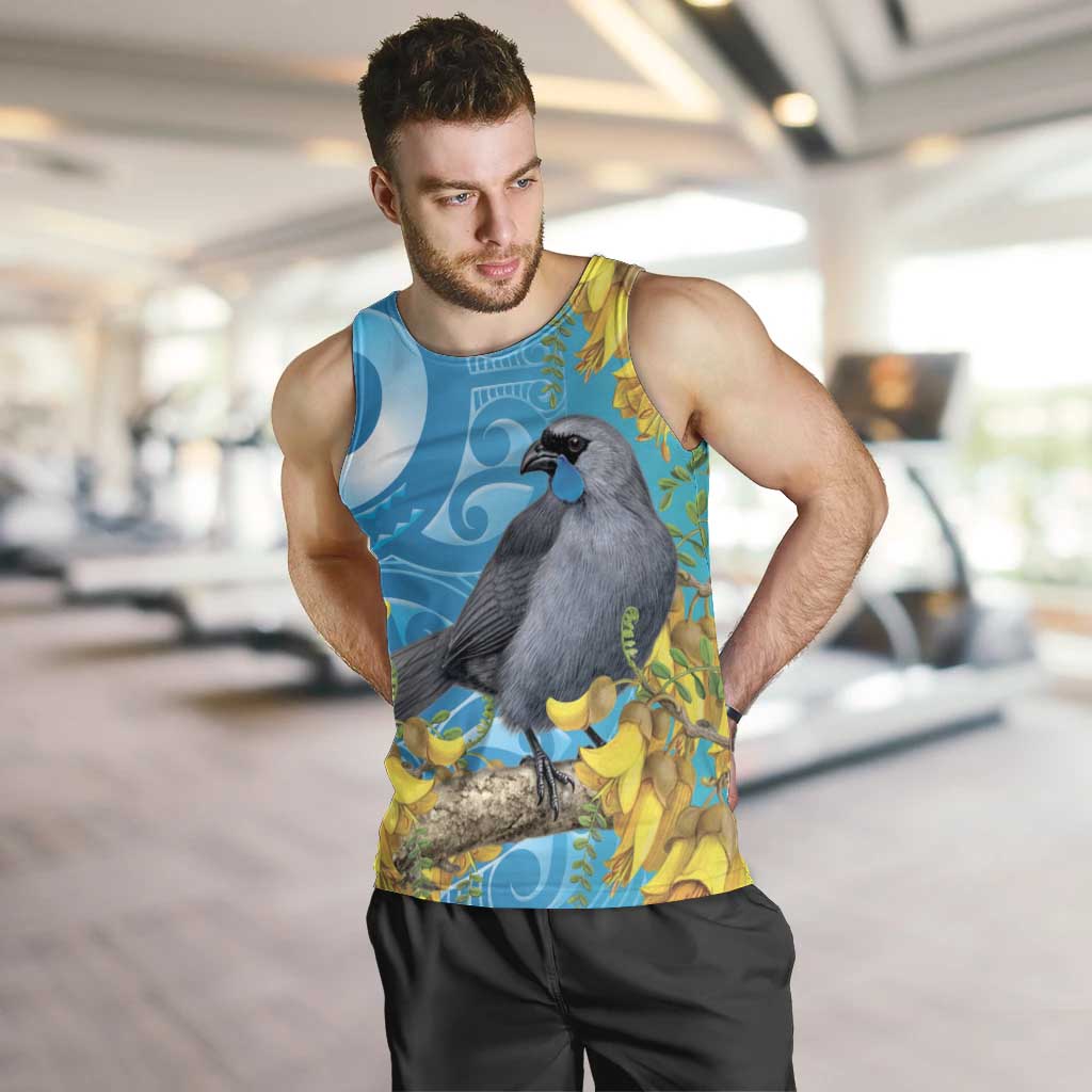 New Zealand Kokako Bird Men Tank Top Maori Koru With Kowhai Flowers - Aussie Hoodie
