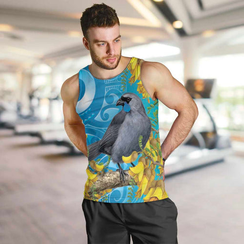 New Zealand Kokako Bird Men Tank Top Maori Koru With Kowhai Flowers - Aussie Hoodie