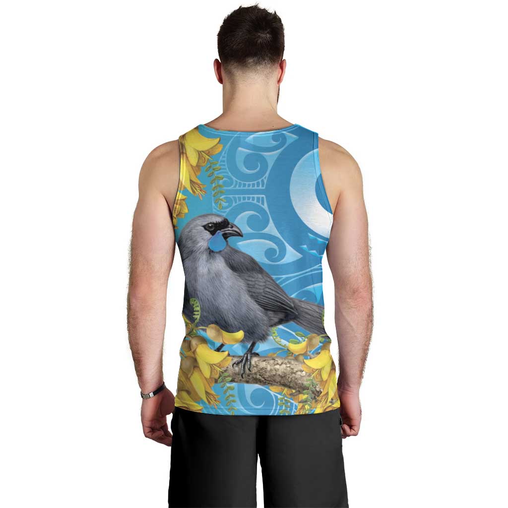 New Zealand Kokako Bird Men Tank Top Maori Koru With Kowhai Flowers - Aussie Hoodie