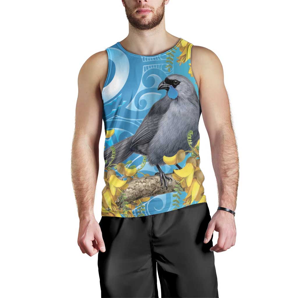 New Zealand Kokako Bird Men Tank Top Maori Koru With Kowhai Flowers - Aussie Hoodie