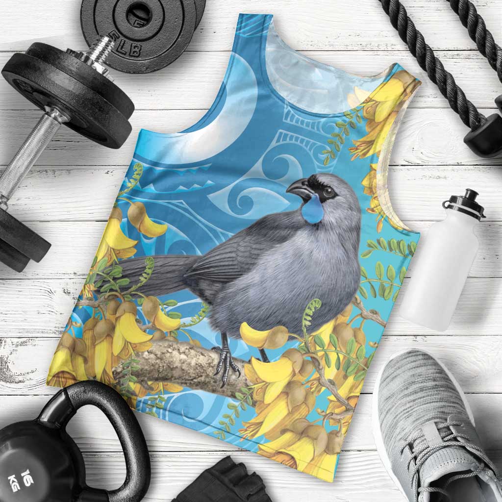 New Zealand Kokako Bird Men Tank Top Maori Koru With Kowhai Flowers - Aussie Hoodie