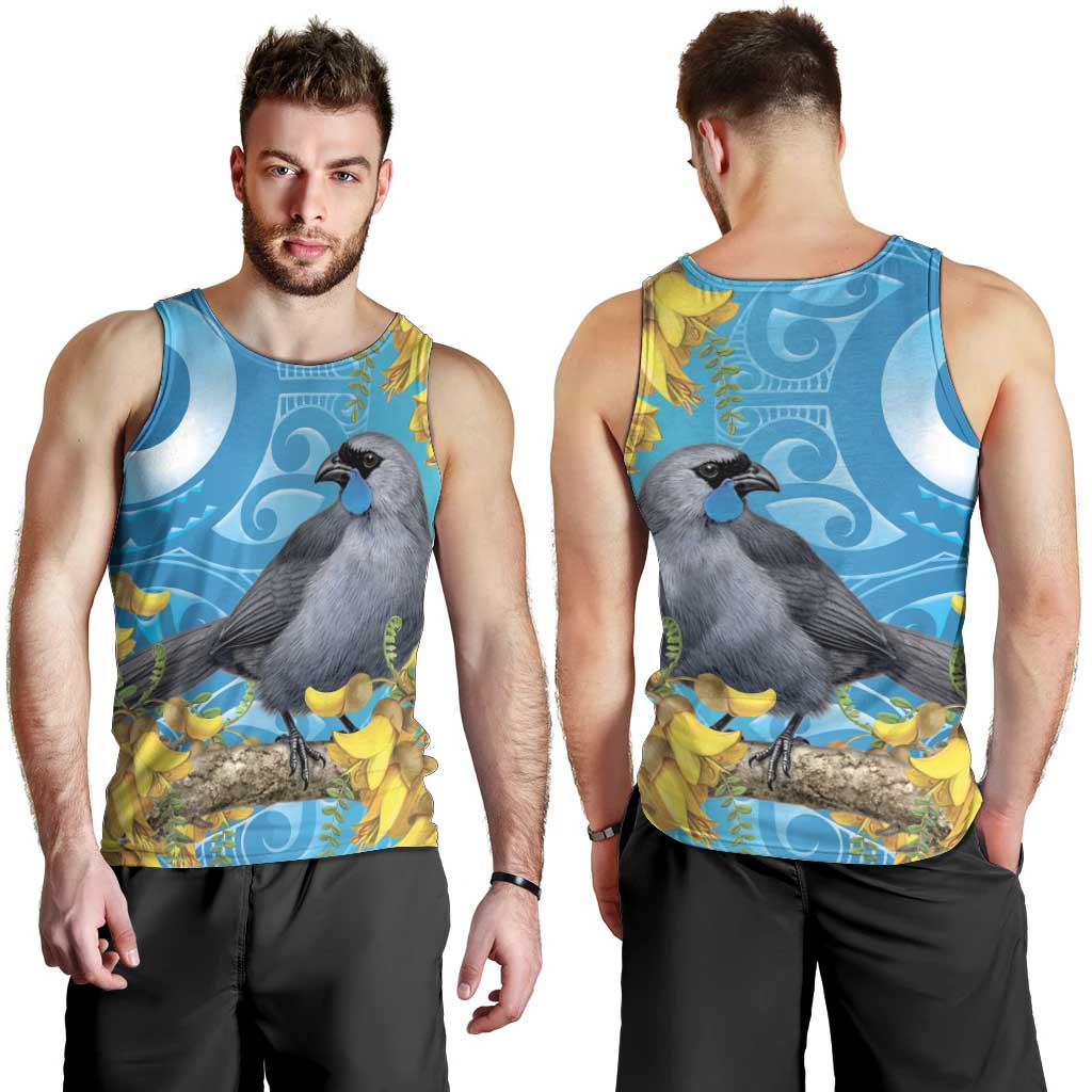 New Zealand Kokako Bird Men Tank Top Maori Koru With Kowhai Flowers - Aussie Hoodie
