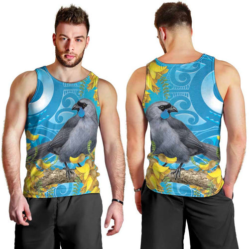New Zealand Kokako Bird Men Tank Top Maori Koru With Kowhai Flowers - Aussie Hoodie
