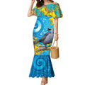 New Zealand Kokako Bird Mermaid Dress Maori Koru With Kowhai Flowers - Aussie Hoodie