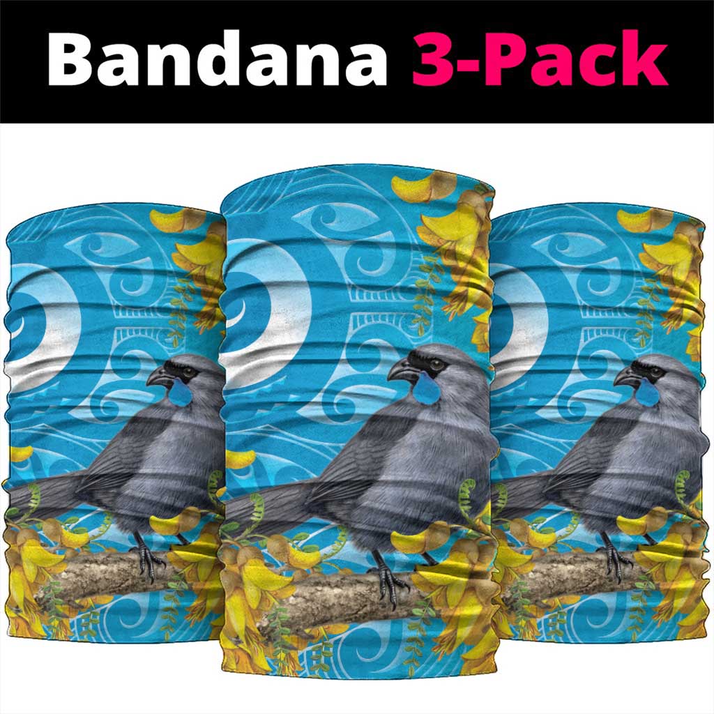New Zealand Kokako Bird Neck Gaiter Maori Koru With Kowhai Flowers - Aussie Hoodie