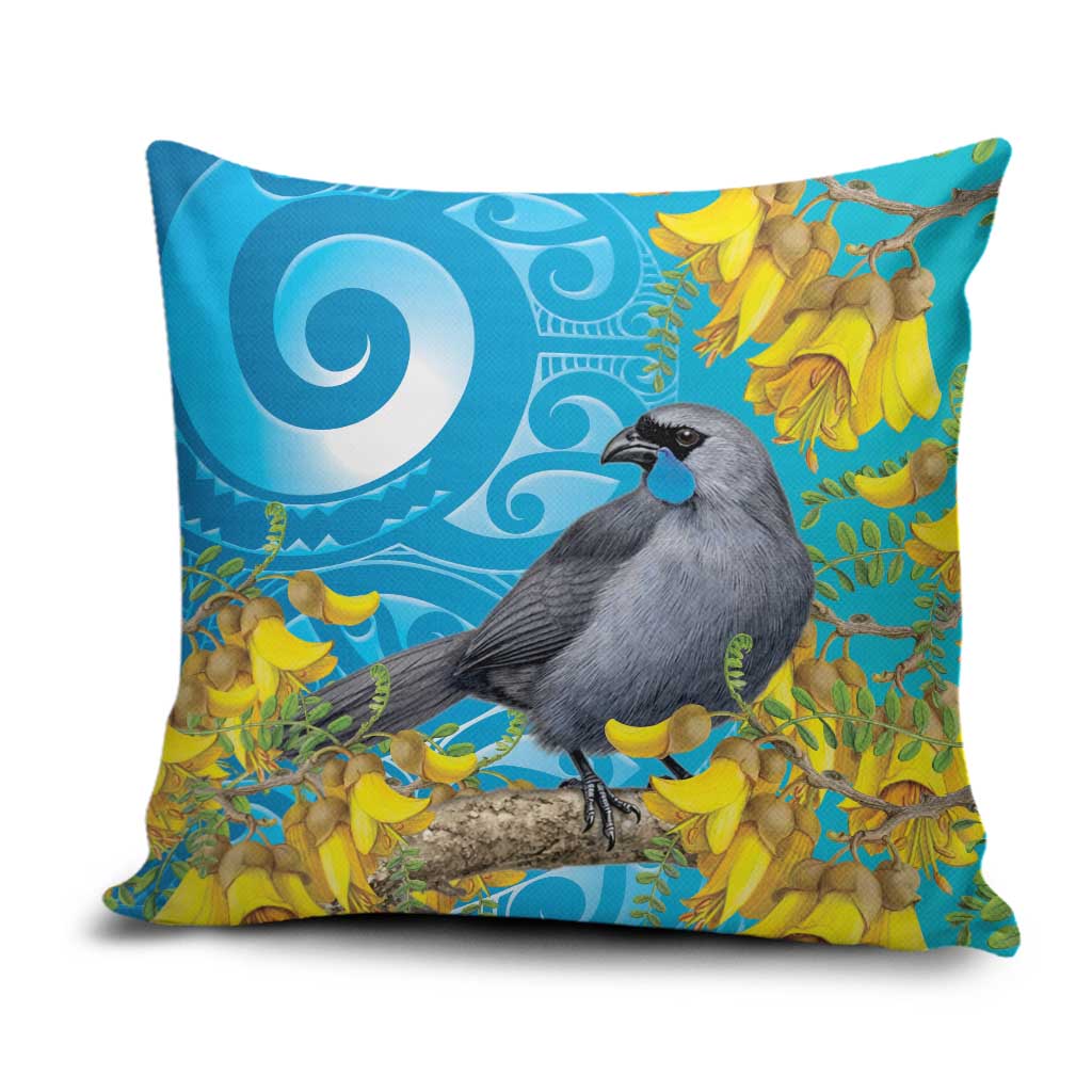 New Zealand Kokako Bird Pillow Cover Maori Koru With Kowhai Flowers - Aussie Hoodie