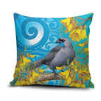 New Zealand Kokako Bird Pillow Cover Maori Koru With Kowhai Flowers - Aussie Hoodie