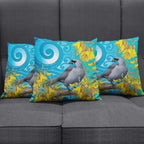 New Zealand Kokako Bird Pillow Cover Maori Koru With Kowhai Flowers - Aussie Hoodie