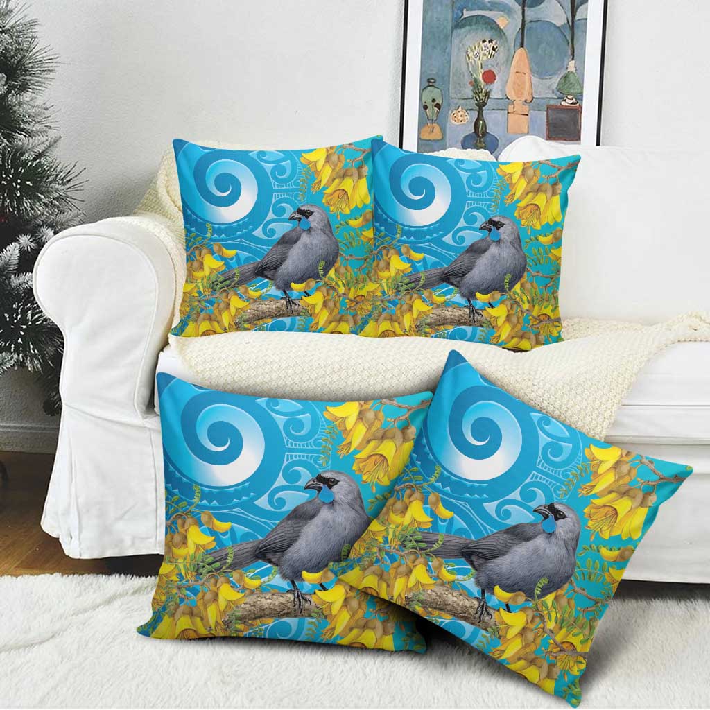 New Zealand Kokako Bird Pillow Cover Maori Koru With Kowhai Flowers - Aussie Hoodie