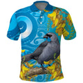 New Zealand Kokako Bird Polo Shirt Maori Koru With Kowhai Flowers - Aussie Hoodie
