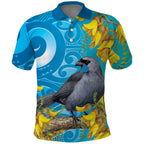 New Zealand Kokako Bird Polo Shirt Maori Koru With Kowhai Flowers - Aussie Hoodie