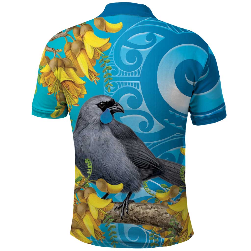 New Zealand Kokako Bird Polo Shirt Maori Koru With Kowhai Flowers - Aussie Hoodie