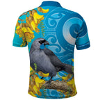 New Zealand Kokako Bird Polo Shirt Maori Koru With Kowhai Flowers - Aussie Hoodie
