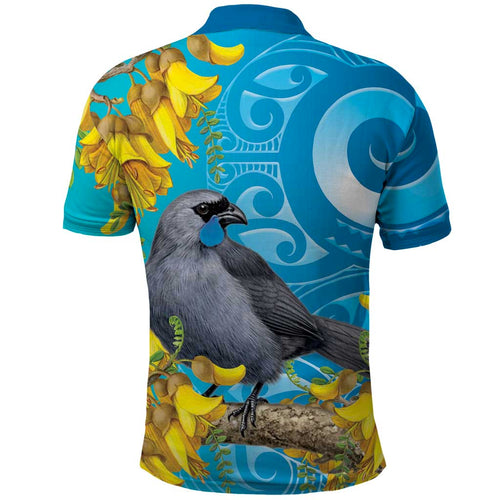 New Zealand Kokako Bird Polo Shirt Maori Koru With Kowhai Flowers - Aussie Hoodie
