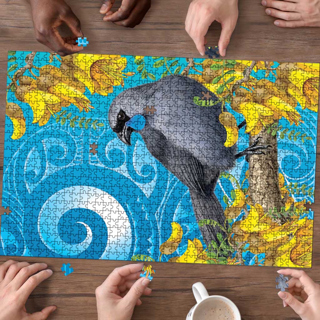 New Zealand Kokako Bird Puzzle Maori Koru With Kowhai Flowers - Aussie Hoodie